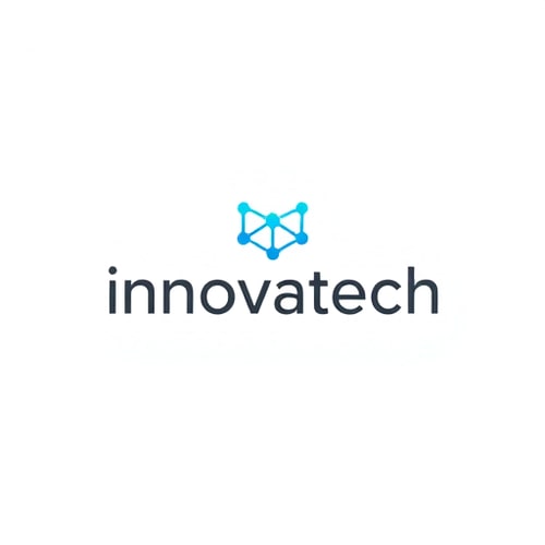 AI Design for Minimalist for a modern tech startup named "Innovatech": Abstract geometric representation of a connected network, electric blue and charcoal grey, clean sans-serif typeface. Design with a focus on scalability and digital integration, sleek lines and subtle gradients, white background.