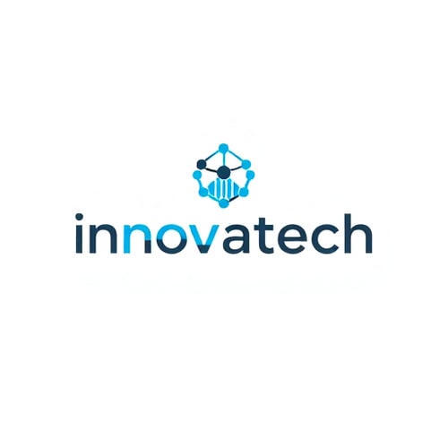 AI Design for Minimalist for a modern tech startup named "Innovatech": Abstract geometric representation of a connected network, electric blue and charcoal grey, clean sans-serif typeface. Design with a focus on scalability and digital integration, sleek lines and subtle gradients, white background.