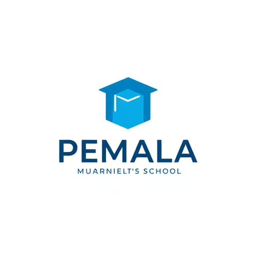 AI Design for PEMALA LEARNING School adult LEARNING SCHOOL EDUCATION IS THE KEY logo — Minimalist logo, Blue, Black, and White, Clean and professional lighting, Modern vector art, Simple geometric shapes, White background