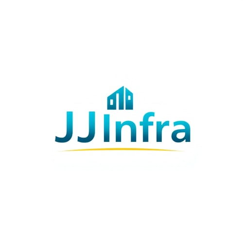 AI Design for A logo design featuring the word "JJ Infra" set in a clean, modern sans-serif typeface in small size . The "J" in "JJ Infra" subtly transforms into meaningful symbol for buildings and construction, suggesting growth and progress, with a gentle gradient of teal to dark blue. Beneath the logo, a thin, horizontal line in gold adds a touch of sophistication, Above the word 'JJ Infra' create unique bold symbol for budlings and constructions  and infrastructure that specify to the construction business ,while the background is a crisp white, ensuring readability and a professional feel. The overall design is minimalist yet impactful, embodying trust and forward momentum for a performance-driven brand. The symbol should have Hidden D letter in it