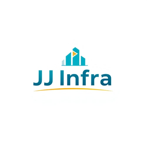 AI Design for A logo design featuring the word "JJ Infra" set in a clean, modern sans-serif typeface in small size . The "J" in "JJ Infra" subtly transforms into meaningful symbol for buildings and construction, suggesting growth and progress, with a gentle gradient of teal to dark blue. Beneath the logo, a thin, horizontal line in gold adds a touch of sophistication, Above the word 'JJ Infra' create unique bold symbol for budlings and constructions  and infrastructure that specify to the construction business ,while the background is a crisp white, ensuring readability and a professional feel. The overall design is minimalist yet impactful, embodying trust and forward momentum for a performance-driven brand. The symbol should have Hidden D letter in it