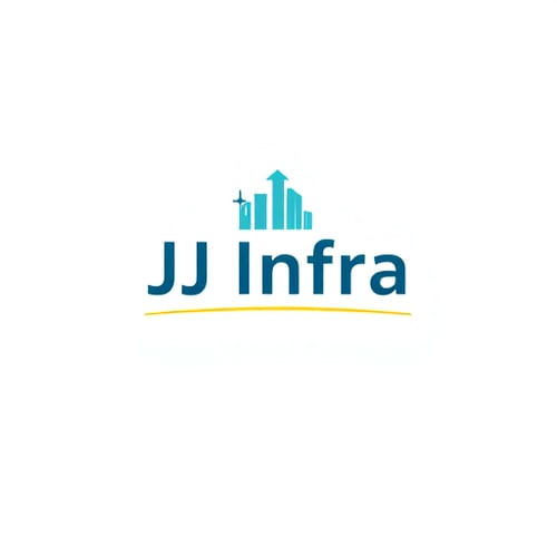 AI Design for A logo design featuring the word "JJ Infra" set in a clean, modern sans-serif typeface in small size . The "J" in "JJ Infra" subtly transforms into meaningful symbol for buildings and construction, suggesting growth and progress, with a gentle gradient of teal to dark blue. Beneath the logo, a thin, horizontal line in gold adds a touch of sophistication, Above the word 'JJ Infra' create unique bold symbol for budlings and constructions  and infrastructure that specify to the construction business ,while the background is a crisp white, ensuring readability and a professional feel. The overall design is minimalist yet impactful, embodying trust and forward momentum for a performance-driven brand. The symbol should have Hidden D letter in it