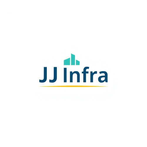 AI Design for A logo design featuring the word "JJ Infra" set in a clean, modern sans-serif typeface in small size . The "J" in "JJ Infra" subtly transforms into meaningful symbol for buildings and construction, suggesting growth and progress, with a gentle gradient of teal to dark blue. Beneath the logo, a thin, horizontal line in gold adds a touch of sophistication, Above the word 'JJ Infra' create unique bold symbol for budlings and constructions  and infrastructure that specify to the construction business ,while the background is a crisp white, ensuring readability and a professional feel. The overall design is minimalist yet impactful, embodying trust and forward momentum for a performance-driven brand. The symbol should have Hidden D letter in it