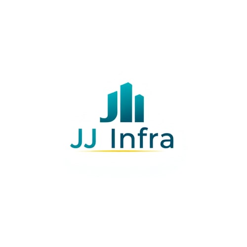 AI Design for A logo design featuring the word "JJ Infra" set in a clean, modern sans-serif typeface in small size . The "J" in "JJ Infra" subtly transforms into meaningful symbol for buildings and construction, suggesting growth and progress, with a gentle gradient of teal to dark blue. Beneath the logo, a thin, horizontal line in gold adds a touch of sophistication, Above the word 'JJ Infra' create unique bold symbol for budlings and constructions  and infrastructure that specify to the construction business ,while the background is a crisp white, ensuring readability and a professional feel. The overall design is minimalist yet impactful, embodying trust and forward momentum for a performance-driven brand. The symbol should have Hidden D letter in it