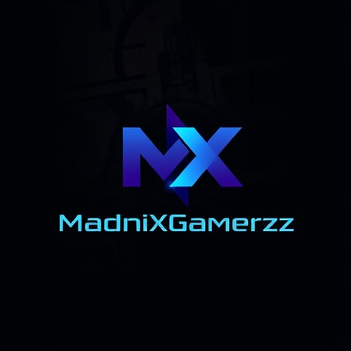 AI Design for Minimalist logo for a gaming brand named "MadniXGamerz": Abstract geometric shapes and a stylized "MX" monogram, Electric blue, deep purple, and black, Sharp, modern sans-serif font. Design inspired by futuristic tech and abstract art, with clean lines and subtle gradients, incorporating a subtle glow effect on the "MX" element, on a dark, subtle textured background.
