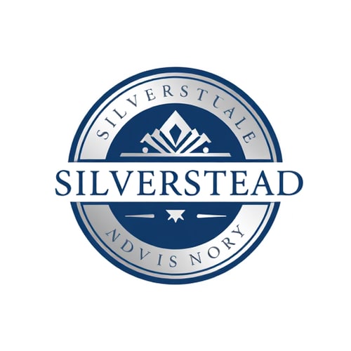 AI Design for silverstead advisory logo silver and blue navy color circular? smart and formal