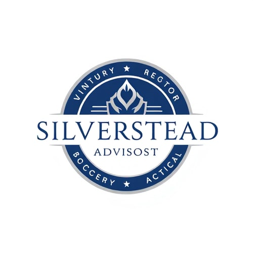 AI Design for silverstead advisory logo silver and blue navy color circular? smart and formal