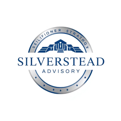 AI Design for silverstead advisory logo silver and blue navy color circular? smart and formal