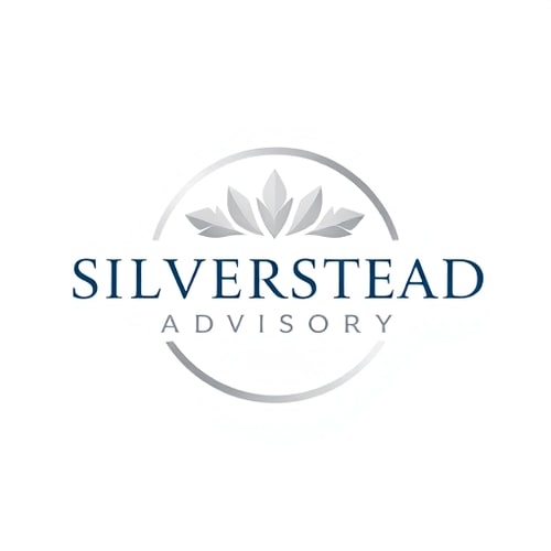 AI Design for silverstead advisory company logo colors would be silver and navy blue, maybe circular or something formal and smart it's a finance company