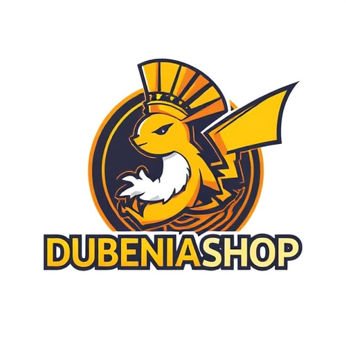 AI Design for I want to create a logo for the "DUBENIASHOP" try to create a pokemon merged with julius caesar