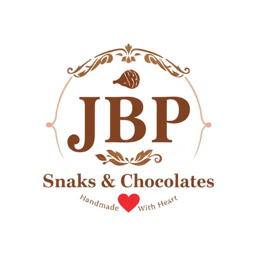 AI Design for JBP Snacks & Chocolates Logo, tagline Handmade With Heart
