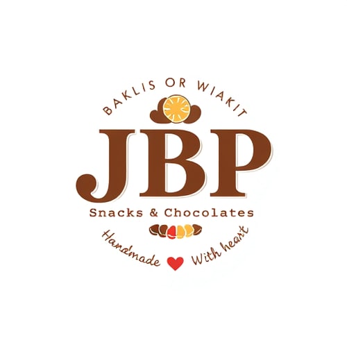 AI Design for JBP Snacks & Chocolates Logo, tagline Handmade With Heart