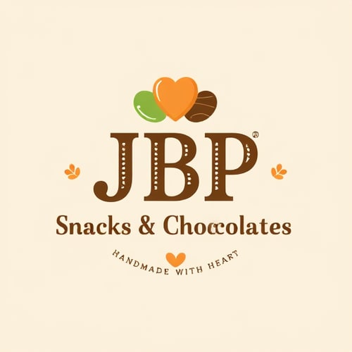 AI Design for JBP Snacks & Chocolates Logo, tagline Handmade With Heart