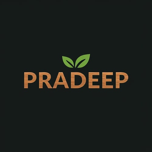 AI Design for PRADEEP Logo written with leaf wood and craft in modern design