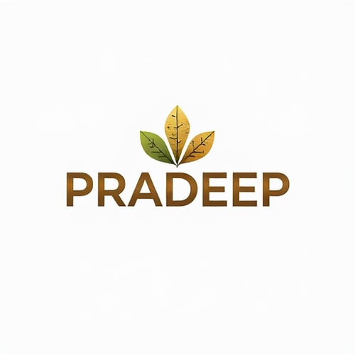 AI Design for PRADEEP Logo written with leaf wood and craft in modern design
