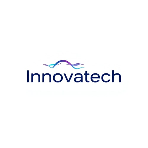 AI Design for Minimalist for a modern tech company named "Innovatech": Abstract geometric lines representing data flow, gradient of electric blue and deep purple, sleek sans-serif font. Design with a futuristic and clean influence, using sharp angles and smooth curves, with a subtle glowing effect, on a white background.