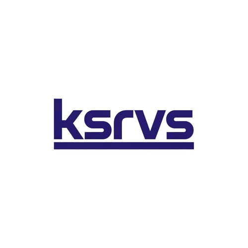 AI Design for A modern, abstract wordmark logo featuring the text "ksrvs" — Centered, clean, highly geometric composition emphasizing a strong horizontal baseline; isolated on the canvas — Deep indigo blue and crisp white high-contrast palette suitable for branding — Flat, even studio light suitable for a digital graphic; professional and sleek mood — Minimalist vector graphic design with hard edges and clean lines; exploration of a highly geometric sans-serif typeface — Keep text/logos/labels EXACTLY unchanged; no rewriting, redrawing, correcting, or adding any text; the text must be "ksrvs"; avoid 3D effects or complex textures — Isolated on a pure white background suitable for transparency.