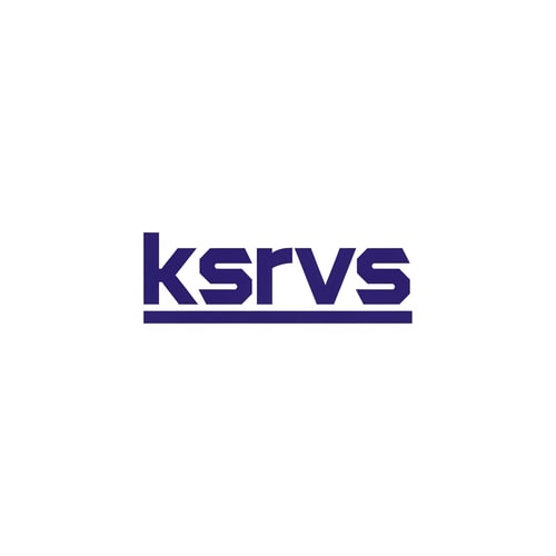 AI Design for A modern, abstract wordmark logo featuring the text "ksrvs" — Centered, clean, highly geometric composition emphasizing a strong horizontal baseline; isolated on the canvas — Deep indigo blue and crisp white high-contrast palette suitable for branding — Flat, even studio light suitable for a digital graphic; professional and sleek mood — Minimalist vector graphic design with hard edges and clean lines; exploration of a highly geometric sans-serif typeface — Keep text/logos/labels EXACTLY unchanged; no rewriting, redrawing, correcting, or adding any text; the text must be "ksrvs"; avoid 3D effects or complex textures — Isolated on a pure white background suitable for transparency.