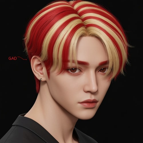 AI Design for change the red stripes in his hair to blonde