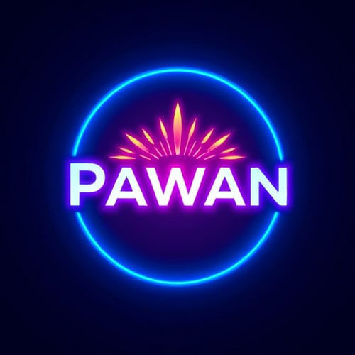AI Design for a cricle in pawan name and background neon light