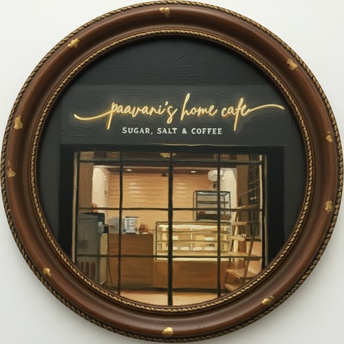 AI Design for Assume you are a painter and I want a logo of this cafe with the original colors it do have as a painting in a circular Frame