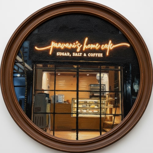 AI Design for Assume you are a painter and I want a logo of this cafe with the original colors it do have as a painting in a circular Frame