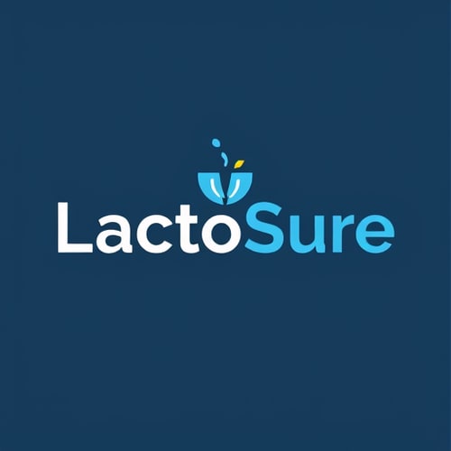 AI Design for create a logo for a company with the name "LactoSure" Which checks for milk adultration try to encompass the logo in the text