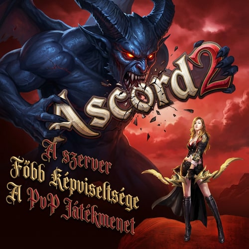 AI Design for Szerkszd át. Kép legyen valami+ extra legyen rajta 1 Sötétkék démon piros szemmel és harapja szét az Ascord2 Logot képen. Az irás a képen legyen ugyan az csak szebb betütpiussal.