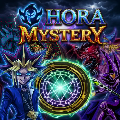 AI Design for Ezt módosítsd nekem. Legyen szimplán annyi írva felülre. Hora és a háttér Yugi legyen kék színnel izzó kék szemmel és gonosz mosolyal. Viszont bal oldalt a Obelisk, Ra És Slifer legyen és a Hora szó is kék legyen fölötte 1 phantom logóval.