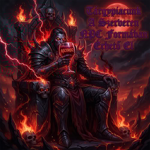 AI Design for Szerkszd át. Kép legyen valami+ extra legyen rajta 1 gonosz isten effektel piros szemmel üljön a trónon illetve Ascord2 felirat jól látszódjon -es pohárból igya a vért Az irás a képen legyen ugyan az csak szebb betütpiussal.