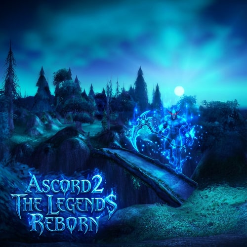 AI Design for Szerkeszd át kékre. Legyen oda írva Ascord2 THE LEGENDS REBORN.  Kék phantom legyen kék effektes kaszával a kezébe piros szemmel. Az írás brutál jó legyen a Phantom démon is