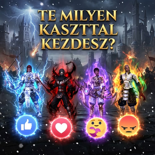 AI Design for Szerkeszd meg nekem epicen. Jó helyen látszódjon, Legyen oda írva TE MILYEN KASZTAL Kezdesz? A harcos alatt legyen 1 Like rekació, Ninja alatt legyen 1 Szív reakció, Sura alatt legyen 1 ölelés reakció, Sámán alatt 1 Dühös reakció.. A háttér legyen sokkal komolyabb. És minden karakteren legyen effekt és a reakciókon is
