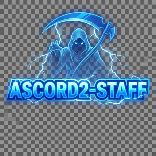 AI Design for Szerkeszd át jobban. Hatalmas legyen az ASCORD2-STAFF felirat és legyen fölötte 1 hatalmas kék phantom kaszával a kezébe