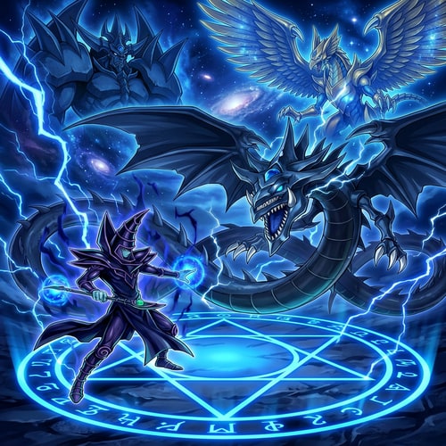 AI Design for Szerkeszd át kékre. Legyenek ott az isten szörnyek a háttérbe és szép kék legyen valami jó hátérrel