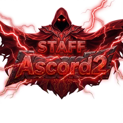 AI Design for Szerkeszd át. Ascord2 feliratra. phantom maradhat piros szemmel a kasza tünjön el. Illetve legyen körülöte piros villámok. Piros szín mardhat. illeve a phanom ruházatba gravirozd bele a STAFF szót. Villám csak a felirat és a kaszás körül legyen máshol ne legyen. STAFF felirat legyen Purosan a phantom közepén. És a ruháját bővítsd ki ilyen köppeny alakra és a villámok menőbbek legyenek és a STAFF szó ilelszkedjen a közepére