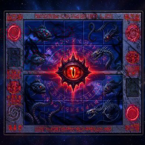 AI Design for Alakitsd át olyanra hogy jól nézzen ki használj szimbolumokat is egyes területekre stb Ábrán legyen sötét stiluso vizalatti állatok piros szemmel