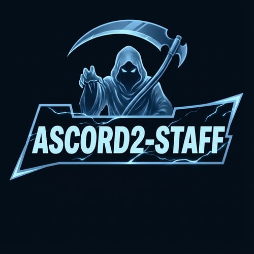 AI Design for Szerkeszd át jobban. Hatalmas legyen az ASCORD2-STAFF felirat és legyen fölötte 1 hatalmas kék phantom kaszával a kezébe szinek legyen halványkék