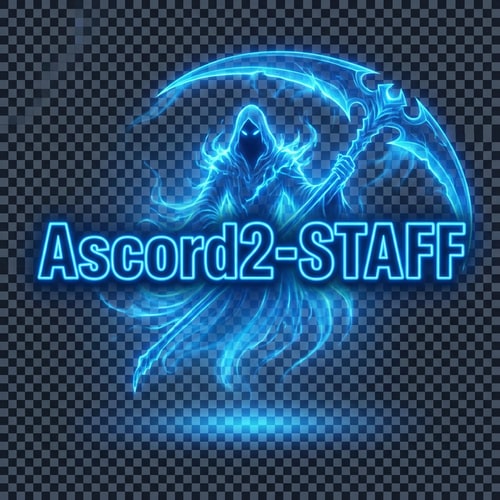 AI Design for Szerkeszd át nekem másra. Legyen pl: Ascord2-STAFF és a felirat mögött legyen 1 kék phantom kék kaszával effektel. És szép legyen. Az irás is kék legyen