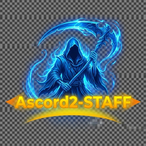 AI Design for Szerkeszd át nekem másra. Legyen pl: Ascord2-STAFF és a felirat mögött legyen 1 kék phantom kék kaszával effektel. És szép legyen