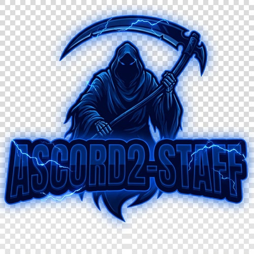 AI Design for Szerkeszd át jobban. Hatalmas legyen az ASCORD2-STAFF felirat és legyen fölötte 1 hatalmas kék phantom kaszával a kezébe szinek legyenek sötétebbek sötét kék