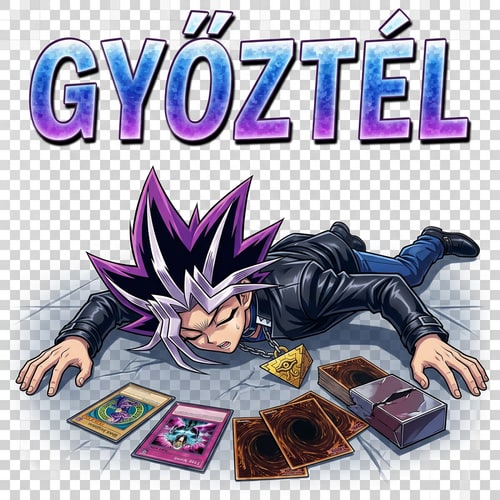 AI Design for Szerkesz nekem 1 képet hogy Yugi üsszeesett és a paklija mellette van és oda van írva GYŐZTÉL HÁTTÉR NÉLKÓL ÉS JÓL MEGLEGYEN SZERKESZTVE