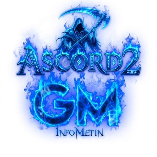 AI Design for Fölötte legyen oda irva Ascord2 de epicen legyen megcsinálva szépen kék szinen és ascord2 felirat fölött legyen 1 phantom kaszával