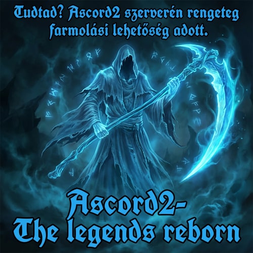 AI Design for Szerekszd át nekem teljesen. Legyen kék Phantom kaszával a kezébe és oda irva: Tudtad? Ascord2 szerverén rengeteg farmolási lehetőség adott. . Alulra legyen oda írva Ascord2- The legends reborn