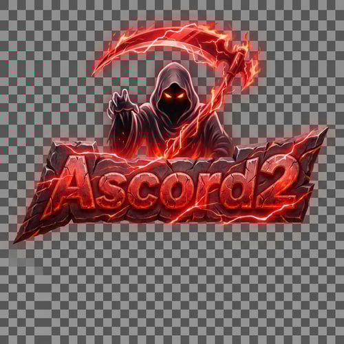 AI Design for Szerekszd át. Legyen nagyobb a logo és a phantom. Phantomnak piroson világitson a szeme. Effektes kasza legyen a kezébe. Ascord2 Felirat kőkemény szép legyen. Jó látható legyen az egész. Ascord2 felirat legyen piros. Ugy csináld hogy ha eltávolitom a hátteret a lényeg megmaradjon