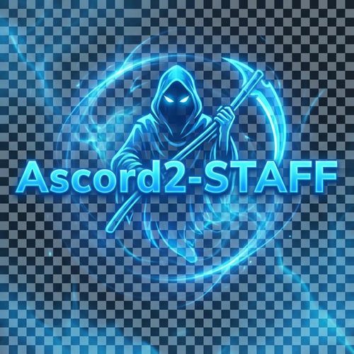 AI Design for Szerkeszd át nekem másra. Legyen pl: Ascord2-STAFF és a felirat mögött legyen 1 kék phantom kék kaszával effektel