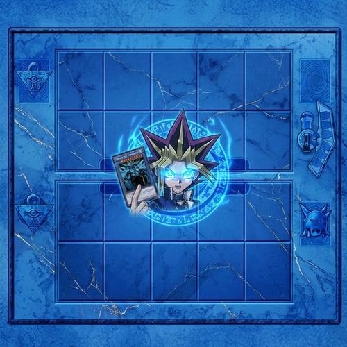 AI Design for Szerkeszd át. Yugi szeme legyen izzó kék. A kezében legyen Obelisk. Kicsit legyen letisztultabb pálya.