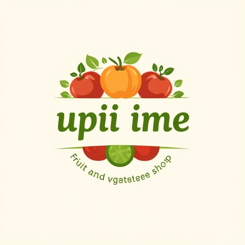 AI Design for Design a clean, modern and memorable logo for a small village fruit and vegetable shop named [upiši ime koje odabereš]. The logo should include natural elements like fresh fruits and vegetables (such as apples, tomatoes, cucumbers), green leaves, and a rustic but professional vibe. Use warm, earthy colors (green, red, orange, yellow) to symbolize freshness and health. The design should be simple, recognizable, and suitable for shop signs, flyers, and packaging. Include the shop name in a bold but friendly font."