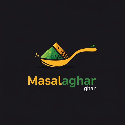 AI Design for masalaghar of logo like a blinkit style dark yellow, green black something unique