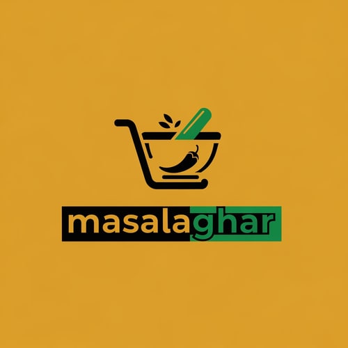 AI Design for masalaghar of logo like a blinkit style end color dark yellow, green black