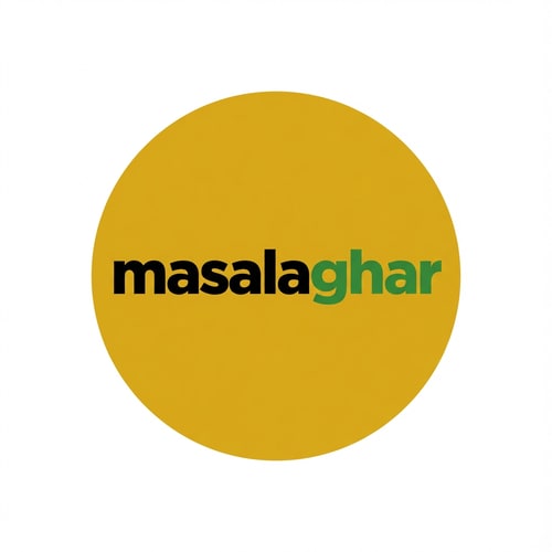 AI Design for masalaghar of logo dark yellow, green, black combination. like a blinkit